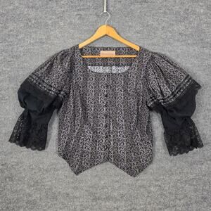 Recollections Blouse XL Edwardian Steampunk Victorian Gray Floral Lace Gothic